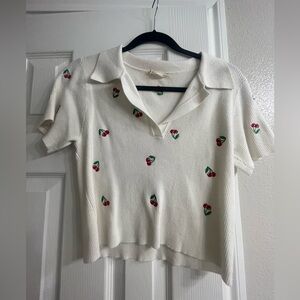 Altar'd State Cream Cherry Embroidered Top